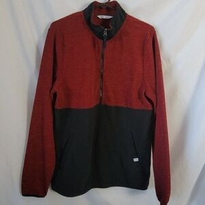 DSG Fleece Jacket Pullover half-zip Medium red gray hand warmer pocket LIKE NEW